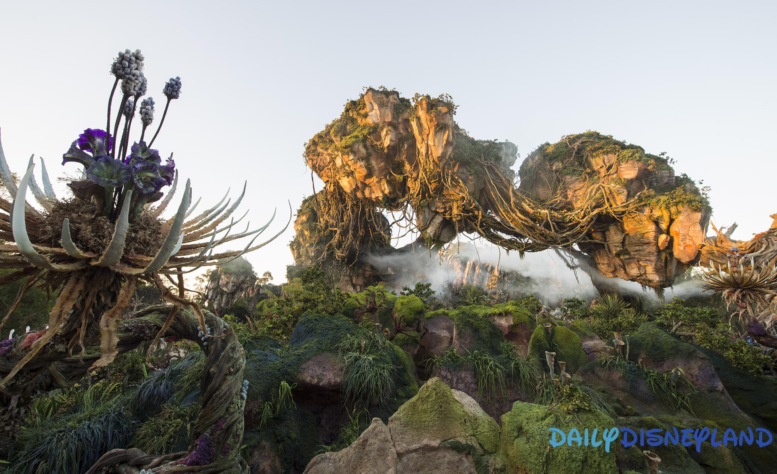 Floating mountains grace the skyline while exotic plants fill the colorful landscape inside Pandora - The World of Avatar, which opens May 27, 2017 at Disney's Animal Kingdom. Pandora - The World of Avatar will bring a variety of new experiences to the park, including a family-friendly attraction called Na'vi River Journey and new food & beverage and merchandise locations. Disney's Animal Kingdom is one of four theme parks at Walt Disney World Resort in Lake Buena Vista, Fla. (Kent Phillips, photographer)